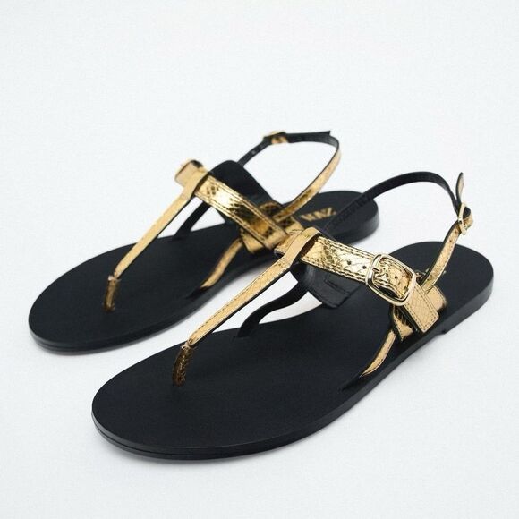 ZARA FLAT METALLIC SANDALS - Picture 2 of 9